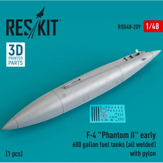 Reskit Rsu48-0209 1/48 F4 Phantom Ii Early 600gallon Fuel Tanks All Welded With Pylon 1 Pcs 3d Printed