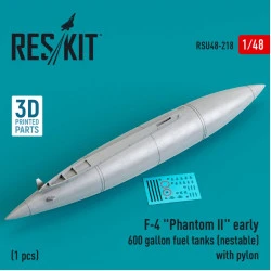 Reskit Rsu48-0218 1/48 F4 Phantom Ii Early 600gallon Fuel Tanks Nestable With Pylon 1 Pcs 3d Printed