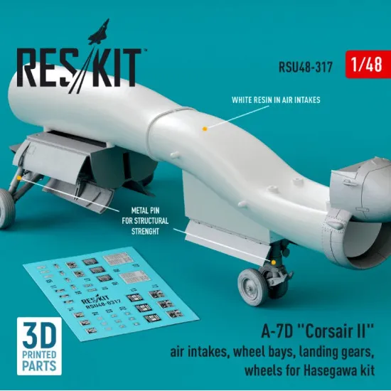 Reskit Rsu48-0317 1/48 A7d Corsair Ii Air Intakes Wheel Bays Landing Gears Wheels For Hasegawa Kit 3d Printed