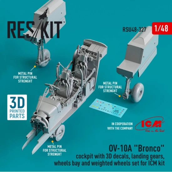 Reskit Rsu48-0327 1/48 Ov10a Bronco Cockpit With 3d Decals Landing Gears Wheels Bay And Weighted Wheels Set For Icm Kit 3d Printed