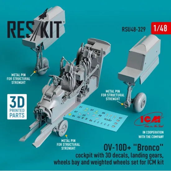 Reskit Rsu48-0329 1/48 Ov 10d Bronco Cockpit With 3d Decals Landing Gears Wheels Bay And Weighted Wheels Set For Icm Kit 3d Printed
