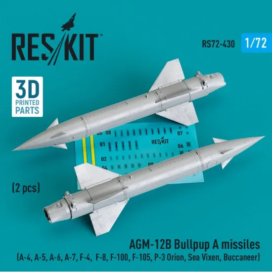 Reskit Rs72-0430 1/72 Agm12b Bullpup A Missiles 2 Pcs A4 A5 A6 A7 F4 F8 F100 F105 P3 Orion Sea Vixen Buccaneer 3d Printed