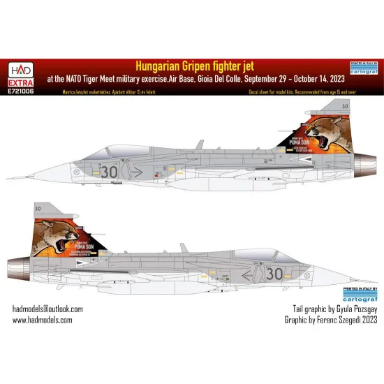 Had Models E721006 1/72 Decal For Jas-39 Gripen Tigermeet 2023 Hunaf