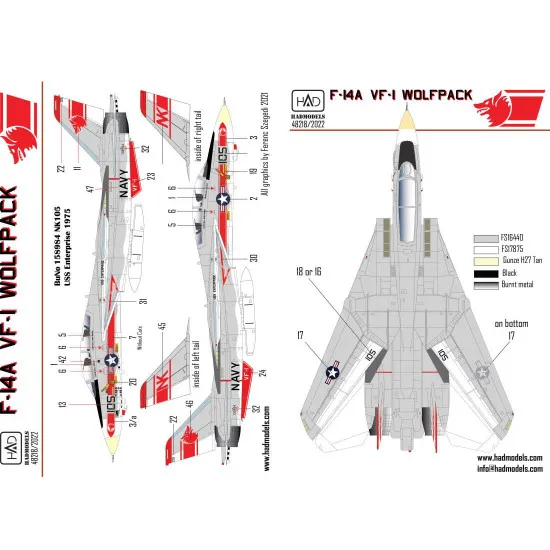 Had Models 48218 1/48 Decal For F-14a Vf-1 Wolfpack Uss Enterprise