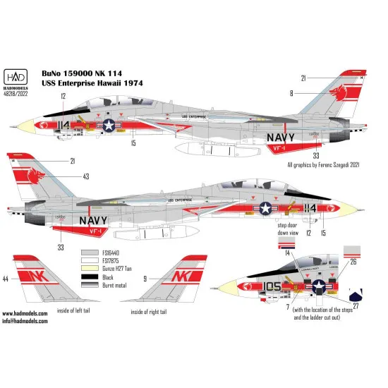Had Models 48218 1/48 Decal For F-14a Vf-1 Wolfpack Uss Enterprise