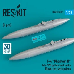 Reskit Rsu72-0239 1/72 F 4 Phantom Ii Late 370 Gallon Fuel Tanks Royal Jet With Pylons 2 Pcs 3d Printed