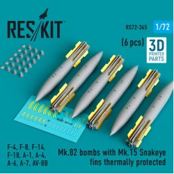 Reskit Rs72-0345 1/72 Mk.82 Bombs With Mk.15 Snakeye Fins Thermally Protected S3 F4 F8 F14 F18 A1 A4 A6 A7 Av 8b 6 Pcs 3d Printed