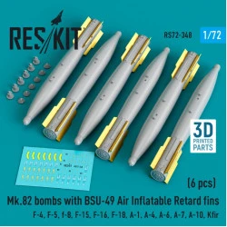 Reskit Rs72-0348 1/72 Mk.82 Bombs With Bsu49 Air Inflatable Retard Fins F4 F5 F8 F15 F16 F18 A1 A4 A6 A7 A10 Kfir 6 Pcs 3d Printed