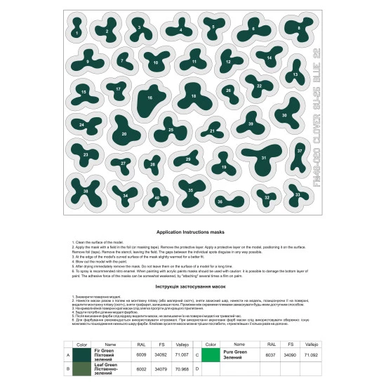 Foxbot Fm48-020 1/48 Masks For Sukhoi Su25 Blue 22 Former 02 Ukranian Air Forces Green Clover Camouflage For Kp Revell Kits