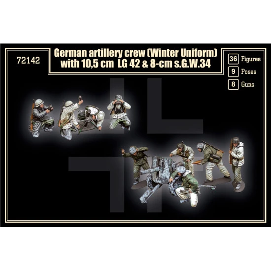 Mars Figures 72142 1/72 German Artillery Crew Winter Uniform With 10.5cm Lg42.43 8cm S.g.w.34 Ww Ii 36 Figures 9 Poses