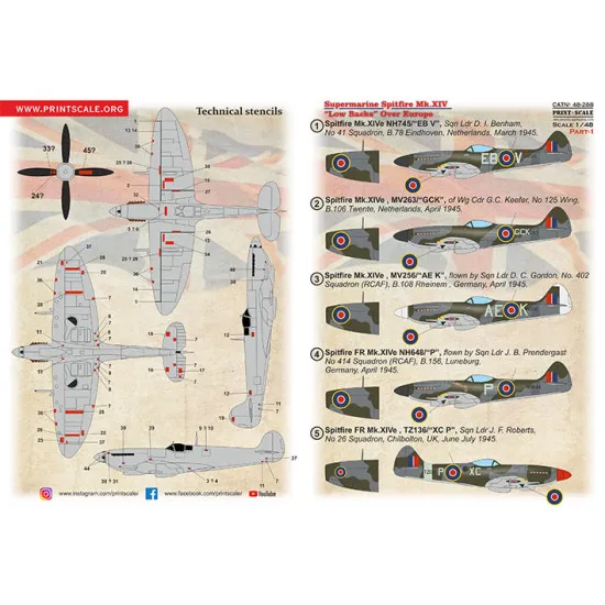 Print Scale 48-288 1/48 Spitfire Xiv Low Backs Part 1 The Complete Set 1.5 Leaf