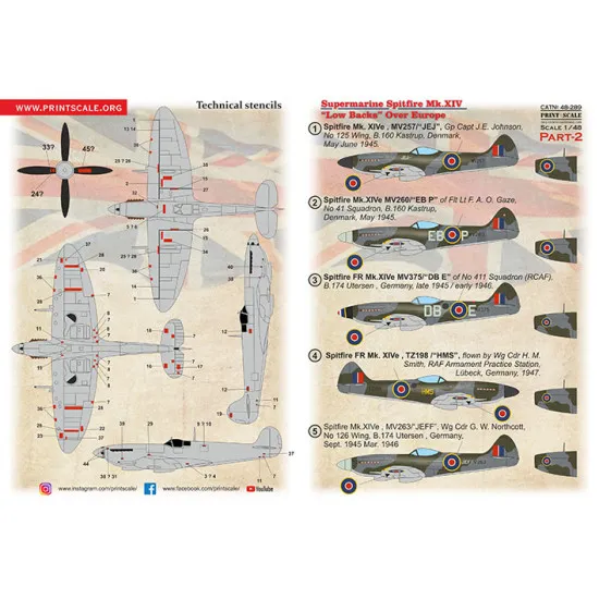 Print Scale 48-289 1/48 Spitfire Xiv Low Backs Part 2 The Complete Set 1.5 Leaf