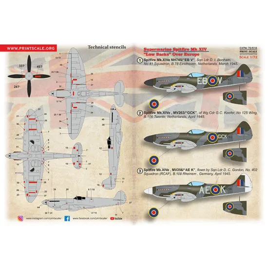 Print Scale 72-516 1/72 Supermarine Spitfire Xiv Low Backs Over Europe