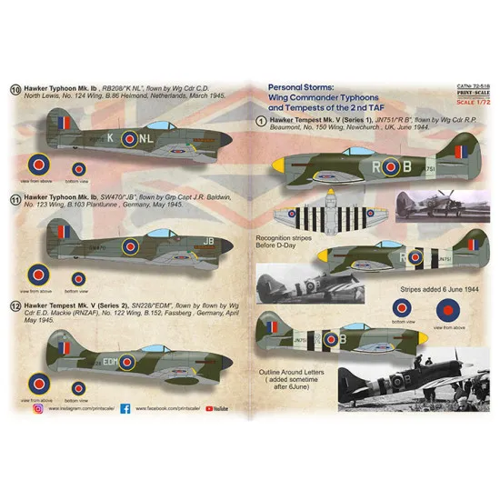Print Scale 72-518 1/72 Personal Storms Wings Commander Typhoons And Tempest 2nd Taf