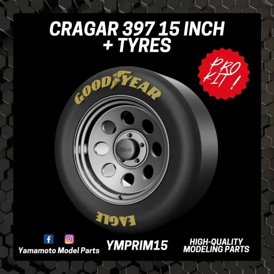 Yamamoto Ymprim15 1/24 Resin Wheels Cragar 397 15inch And Tyres