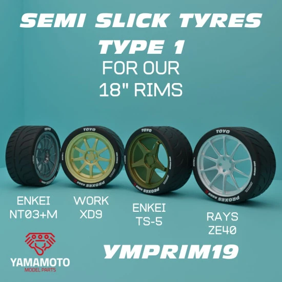 Yamamoto Ymprim19 1/24 Resin Wheels Semi Slick Tyres Type 1 For Our 18inch Rims