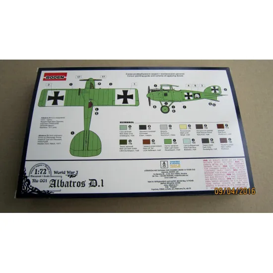 Roden 001 1/72 Albatros D.i German Fighter, Wwi, Airplane, Plastic Model Kit