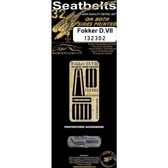 Hgw 132302 1/32 Fokker D.vii Double-sided Seatbelts Accessories For Aircraft