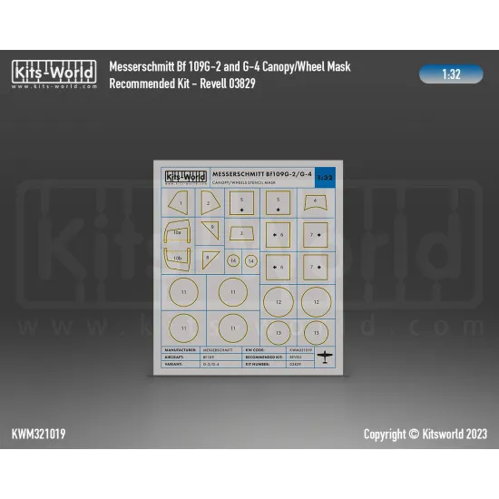 Kits World Kwm321019 1/32 Mask For Messerschmitt Bf 109g-2/G-4 Canopy/Wheels