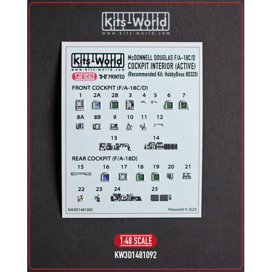 Kitsworld Kw3d1481092 1/48 Cockpit Interior Mcdonnell Douglas Fa-18c-d Hobby Boss 80320