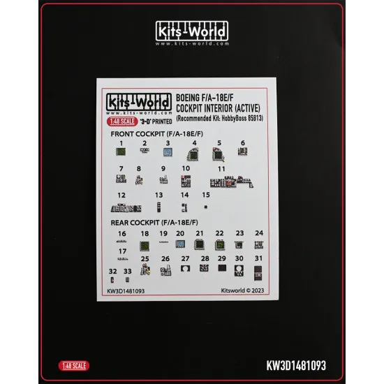 Kits World Kw3d1481093 1/48 Cockpit Interior Boeing F/A-18e/F Super Hornet Hobby Boss 85813