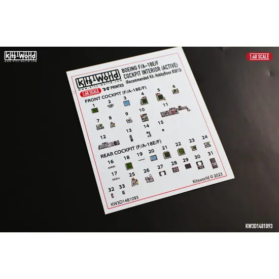 Kits World Kw3d1481093 1/48 Cockpit Interior Boeing F/A-18e/F Super Hornet Hobby Boss 85813