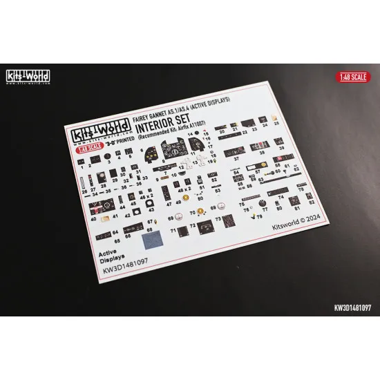 Kits World Kw3d1481097 1/48 Interior Set Fairey Gannet As.1/As.4 Active Displays Airfix A11007