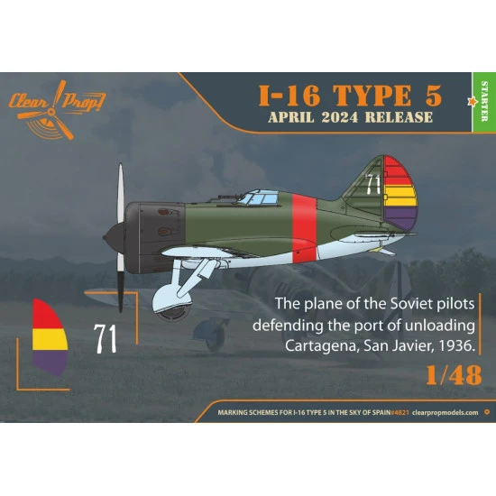 Clear Prop 4821 1/48 I 16 Type 5 In The Sky Of Spain Early Version Plastic Model