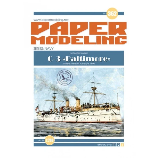 Orel 362 1/200 Protected Cruiser C3 Baltimore United States Of America 1890 Series Navy Paper Model Kit