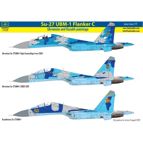 Had Models 72258 1/72 Decal For Su-27 Ub Ukrainian And Kazakh