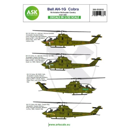 Ask D32010 1/32 Bell Ah-1g Cobra 1th Aviation Helicopter Cavalry D/227 Ahb Ask D32010 1/32 Bell Ah-1g Cobra 1th Aviation Helicopter Cavalry D/227 Ahb