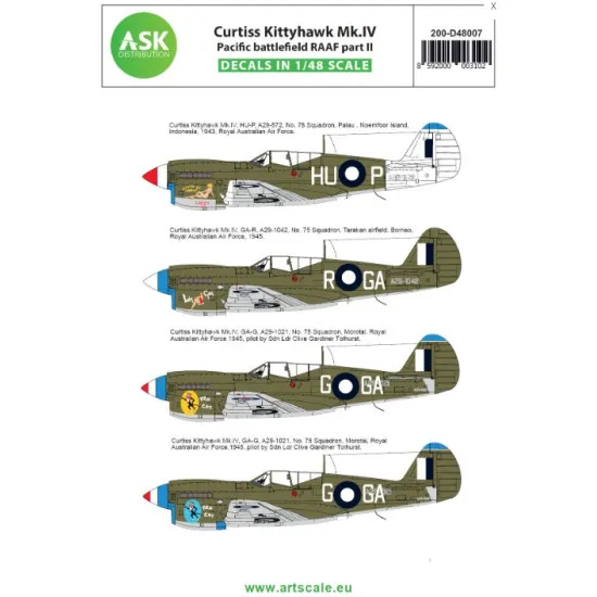 Ask D48007 1/48 Decal Curtiss Kittyhawk Mk.iv Pacific Battlefield Raaf Part Ii