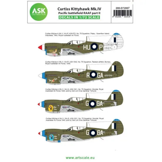 Ask D72007 1/72 Decal Curtiss Kittyhawk Mk.iv Pacific Battlefield Raaf Part Ii