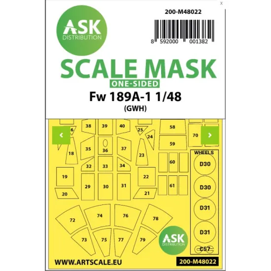 Ask M48022 1/48 Double-sided Painting Mask For Focke Wulf Fw 189 For Great Wall Hobby Ask M48022 1/48 Double-sided Painting Mask For Focke Wulf Fw 189 For Great Wall Hobby