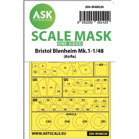 Ask M48026 1/48 Double-sided Painting Mask For Bristol Blenheim Mk.i For Airfix Ask M48026 1/48 Double-sided Painting Mask For Bristol Blenheim Mk.i For Airfix