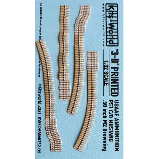 Kits World 3da3209 1/32 3d Decal Usaaf Ammunition P-51c/D Mustang .50 Inch M2 Browning