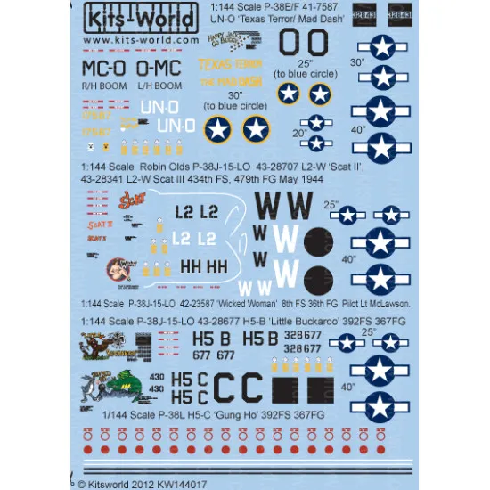 Kits World Kw144017 1/144 Decal For P-38 Lightnings Accessories For Aircraft