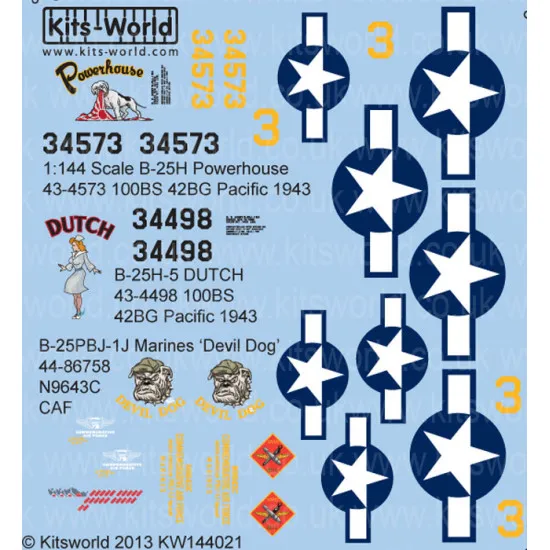Kits World Kw144021 1/144 Decal For Mitchell B-25h-5 Accessories For Aircraft