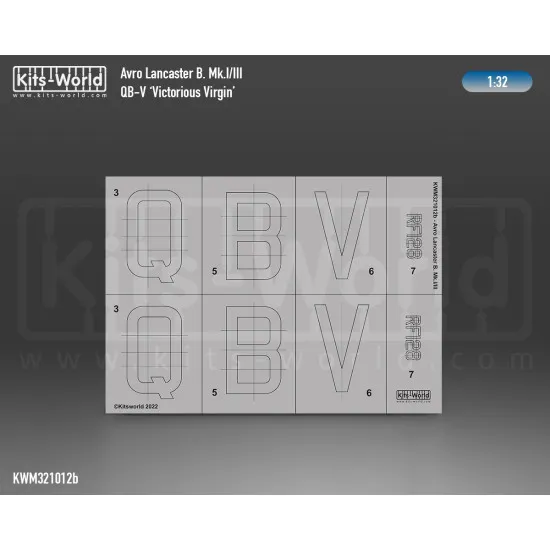 Kits World Kwm32-1012 1/32 Mask Avro Lancaster B Mk.i/Iii Qb-v Victorious Virgin