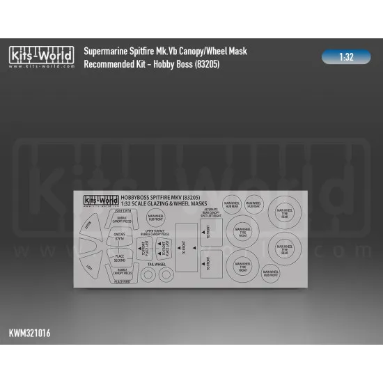 Kits World Kwm32-1016 1/32 Mask For Supermarine Spitfire Mk.v Canopy/Wheels For Hobbyboss 83205