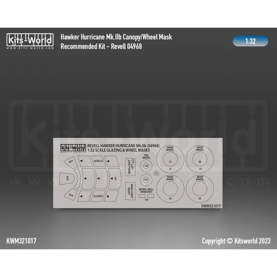 Kits World Kwm32-1017 1/32 Mask For Hawker Hurricane Mk.iib Canopy/Wheels For Revell 04968