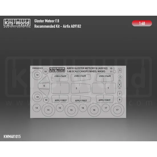 Kits World Kwm48-1015 1/48 Mask Gloster Meteor F.8 Canopy/Wheel Airfix A09182