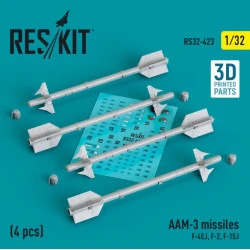 Reskit Rs32-0423 1/32 Aam3 Missiles 4 Pcs F4ej F2 F15j 3d Printed
