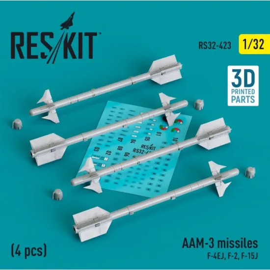 Reskit Rs32-0423 1/32 Aam3 Missiles 4 Pcs F4ej F2 F15j 3d Printed