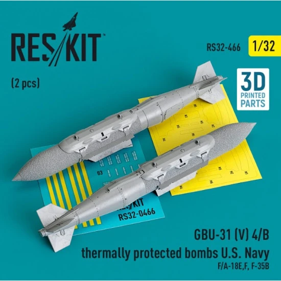 Reskit Rs32-0466 1/32 Gbu31 V 4b Thermally Protected Bombs U.s. Navy 2 Pcs Fa 18e F F35b 3d Printed