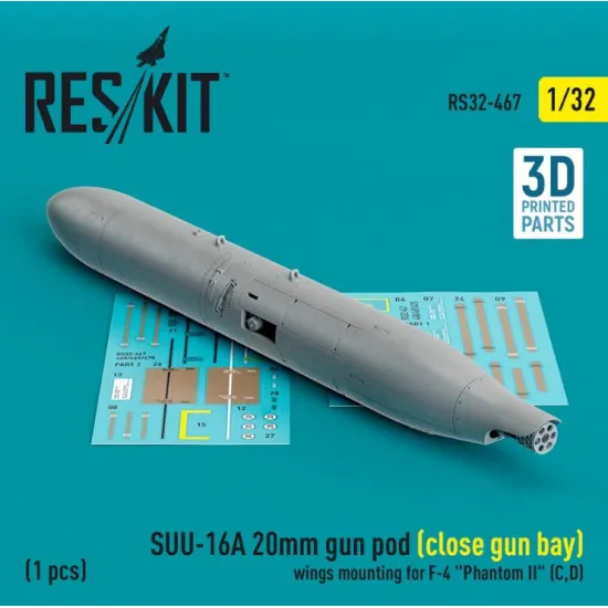 Reskit Rs32-0467 1/32 Suu 16a 20mm Gun Pod Close Gun Bay Wings Mounting For F4 Phantom Ii C D 1 Pcs 3d Printed