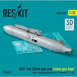 Reskit Rs32-0469 1/32 Suu16a 20mm Gun Pod Close Gun Bay With Centerline Pylon For F4 Phantom Ii C D 1 Pcs 3d Printed