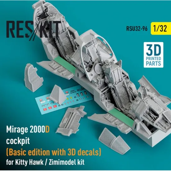 Reskit Rsu32-0096 1/32 Mirage 2000d Cockpit Basic Edition With 3d Decals For Kitty Hawk Zimimodel Kit 3d Printed