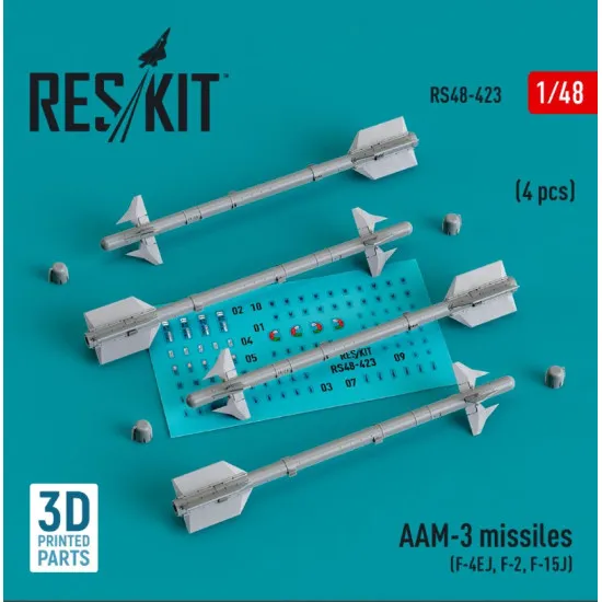 Reskit Rs48-0423 1/48 Aam 3 Missiles 4 Pcs F4 Ej F2 F 15j 3d Printed