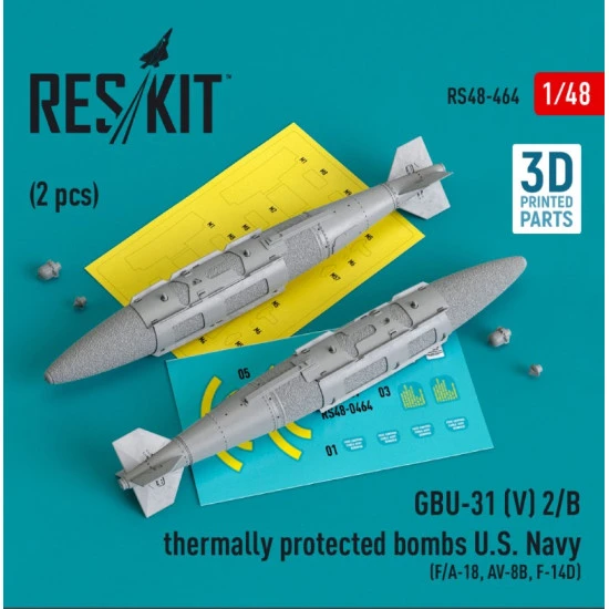 Reskit Rs48-0464 1/48 Gbu31 V 2b Thermally Protected Bombs U.s. Navy 2 Pcs Fa18 Av 8b F14d 3d Printed